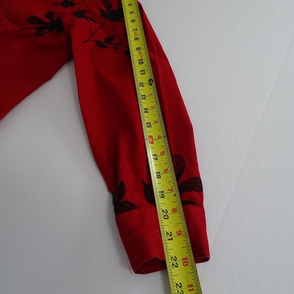 Vintage Erin London Red Embroidered Button Up Jacket Stretch Women Size S FLAW - Picture 8 of 11